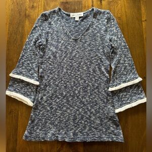 Sara Campbell‎ bell sleeve fringe v-neck blue sweater women’s XS